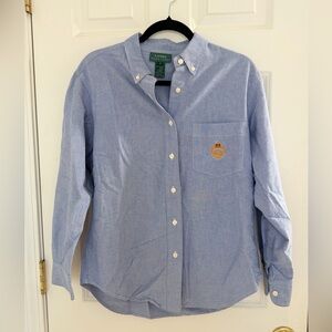 Lauren Ralph Lauren Blue Oxford Button Down Crest Logo